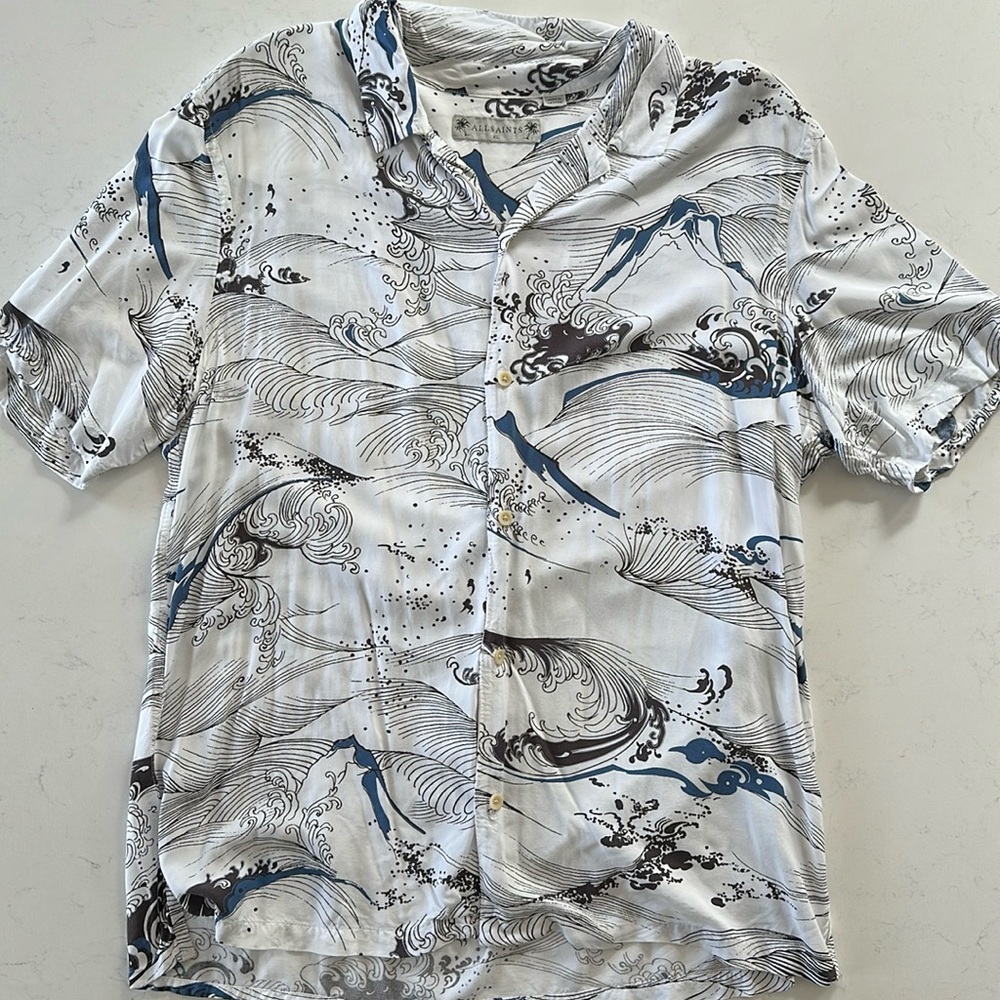 xl all saints camp collar button up shirt